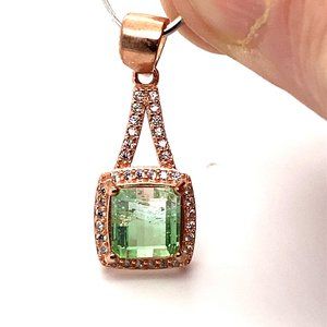 Green Tourmaline 1.80ct Rose Gold Finish Solid 925 Sterling Silver Pendant